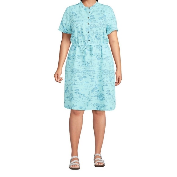 Dresses & Skirts - Lands' End Women’s Sz 1X Plus Size Short Sleeve Button Front Dress Shirt Dress